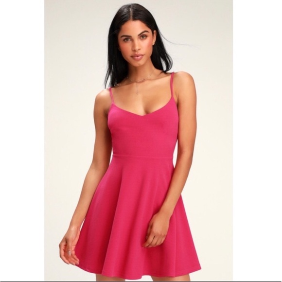 NWT Lulus Do You Wanna Dance? Magenta Skater Dress S - Picture 2 of 7